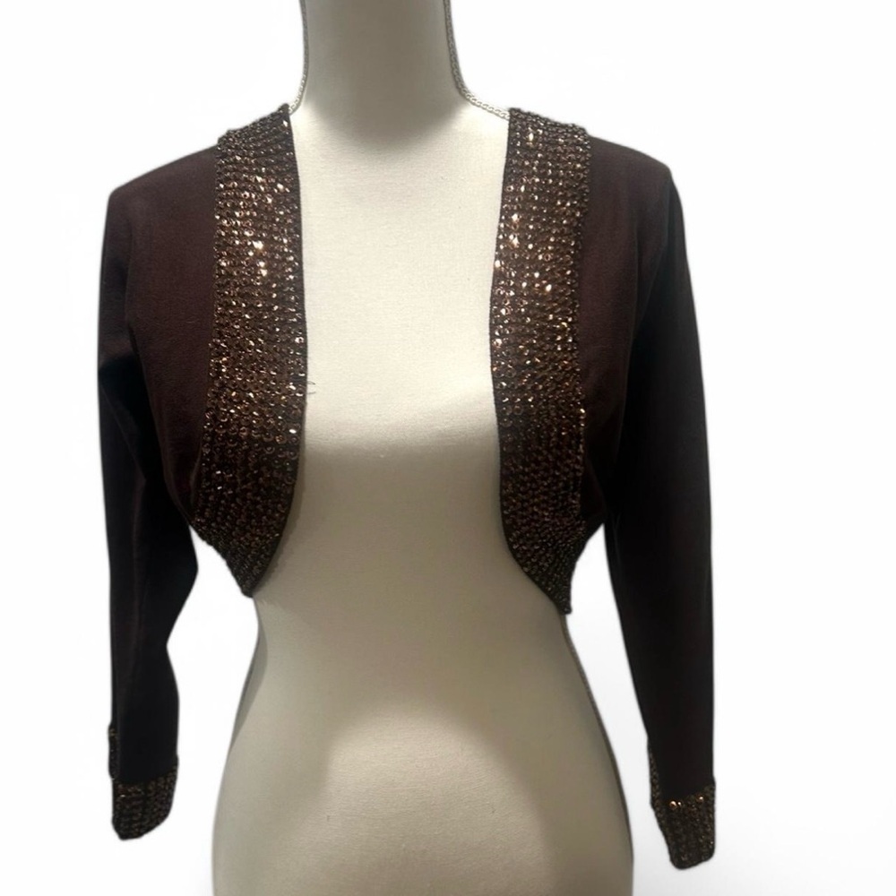 Brown Sequin-Trimmed Women's Jacket